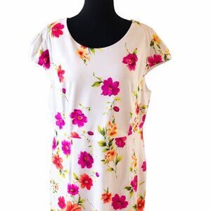 🌸 New York & Company Floral Asymmetrical Dress | Pink & White | Plus Size 16W